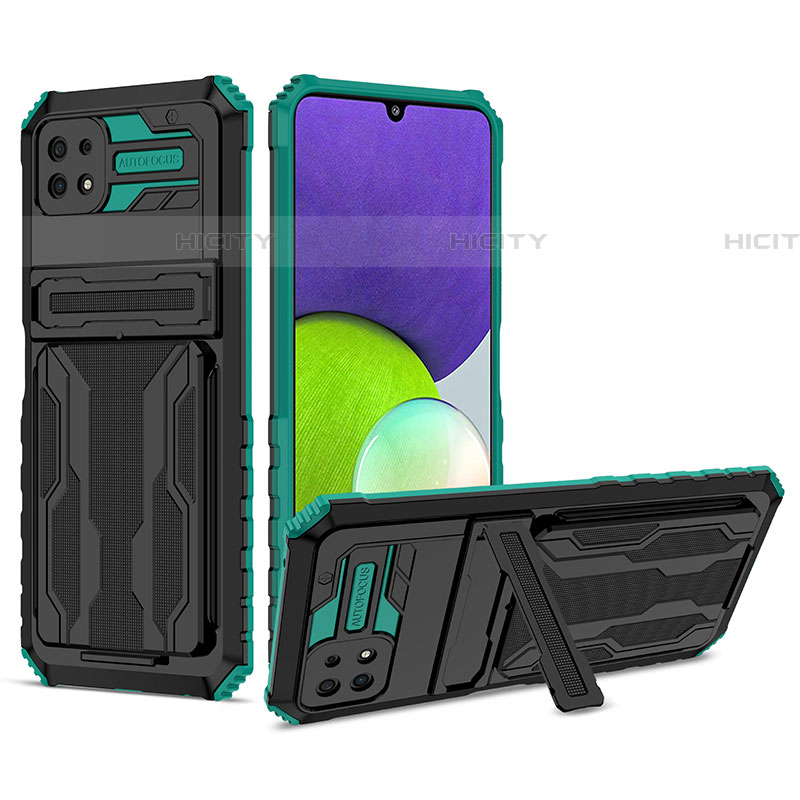 Custodia Silicone e Plastica Opaca Cover con Supporto YF1 per Samsung Galaxy F42 5G Verde