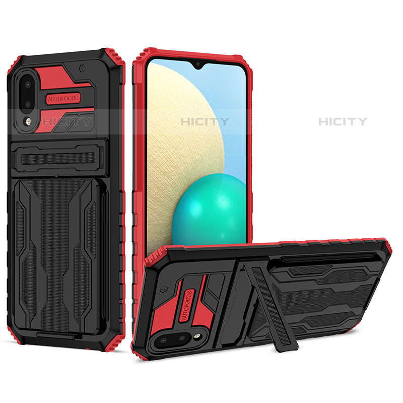 Custodia Silicone e Plastica Opaca Cover con Supporto YF1 per Samsung Galaxy M02 Rosso