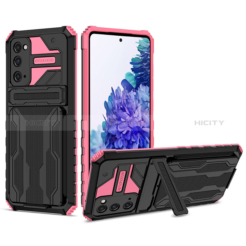 Custodia Silicone e Plastica Opaca Cover con Supporto YF1 per Samsung Galaxy S20 Lite 5G Rosa Caldo