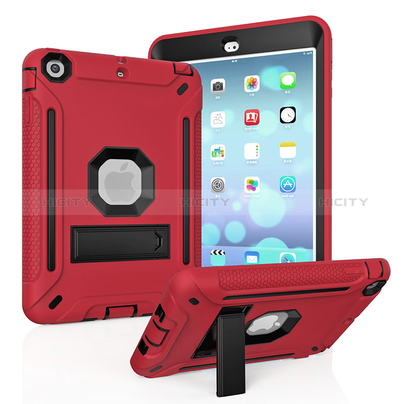 Custodia Silicone e Plastica Opaca Cover con Supporto YJ1 per Apple iPad Mini 3 Rosso