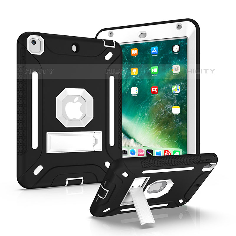 Custodia Silicone e Plastica Opaca Cover con Supporto YJ1 per Apple iPad Mini 5 (2019) Argento e Nero