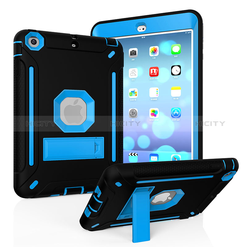 Custodia Silicone e Plastica Opaca Cover con Supporto YJ2 per Apple iPad Mini 2 Blu e Nero