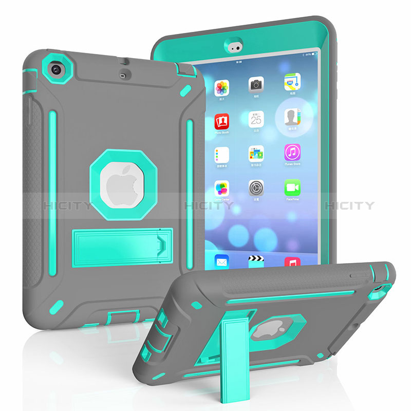 Custodia Silicone e Plastica Opaca Cover con Supporto YJ2 per Apple iPad Mini 3 Grigio Scuro