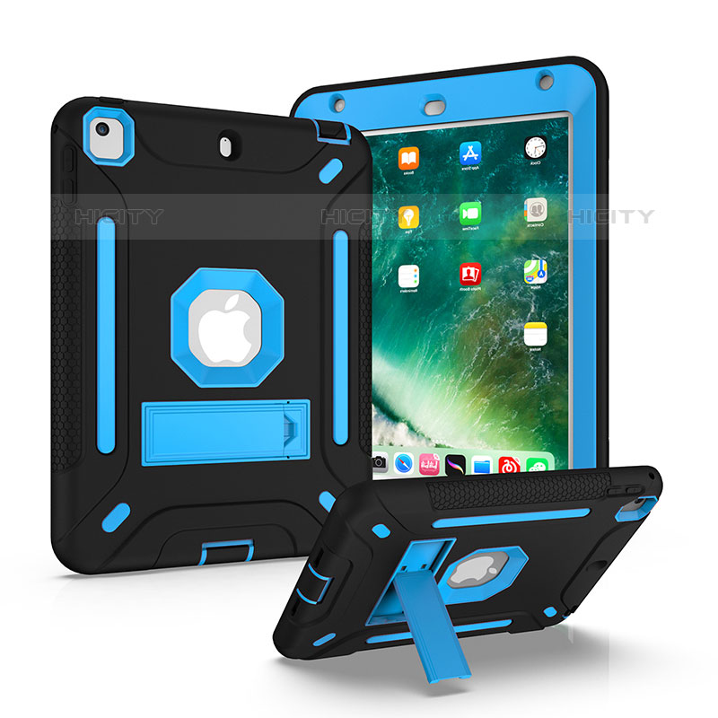 Custodia Silicone e Plastica Opaca Cover con Supporto YJ2 per Apple iPad Mini 4 Blu e Nero