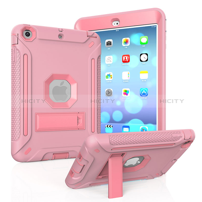 Custodia Silicone e Plastica Opaca Cover con Supporto YJ2 per Apple iPad Mini Rosa