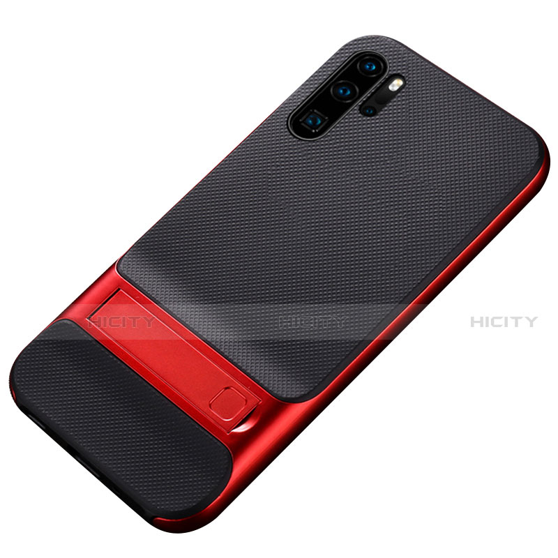 Custodia Silicone e Plastica Opaca Cover con Supporto Z01 per Huawei P30 Pro Rosso