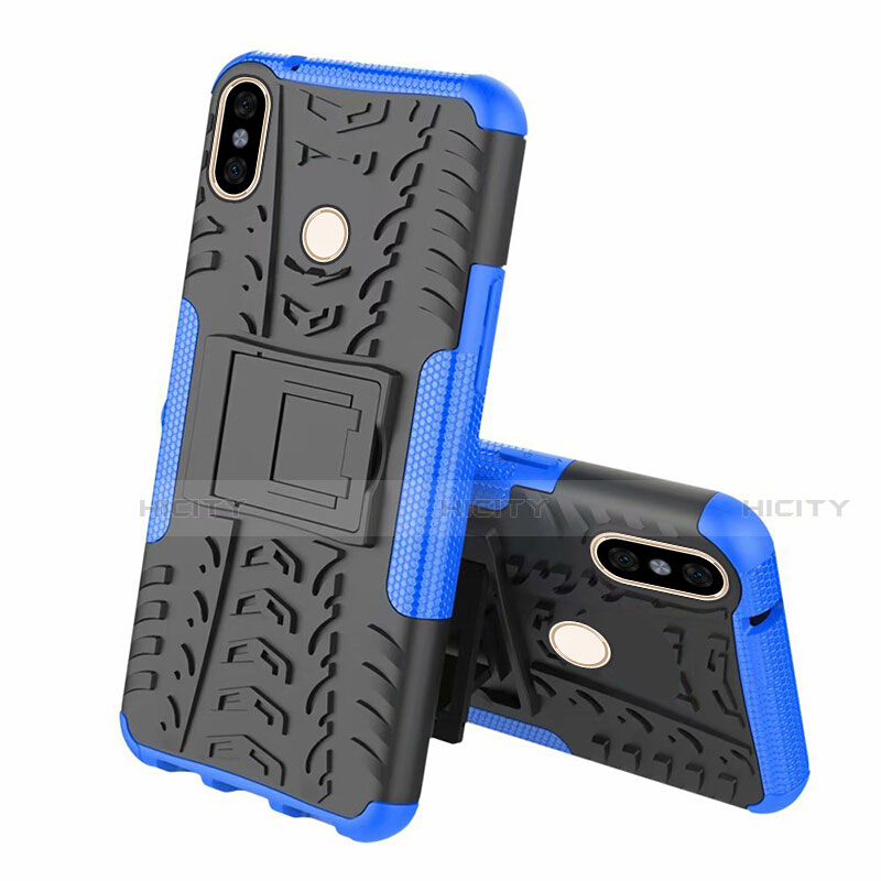 Custodia Silicone e Plastica Opaca Cover con Supporto Z01 per Xiaomi Mi 8 Blu