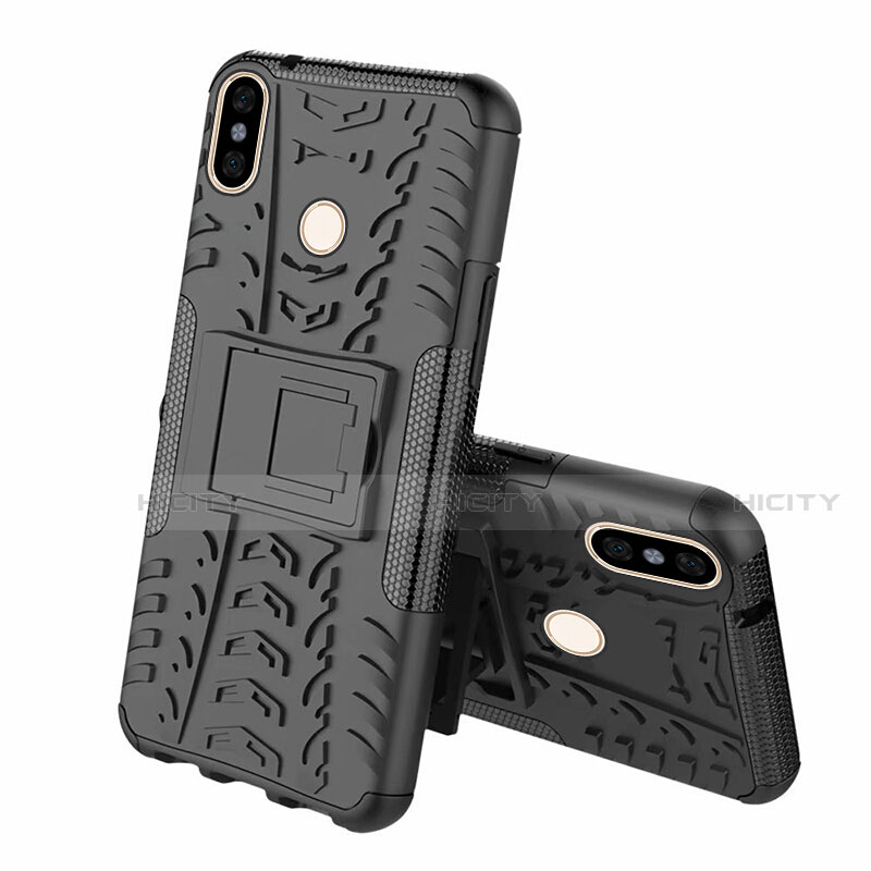 Custodia Silicone e Plastica Opaca Cover con Supporto Z01 per Xiaomi Mi 8 Nero