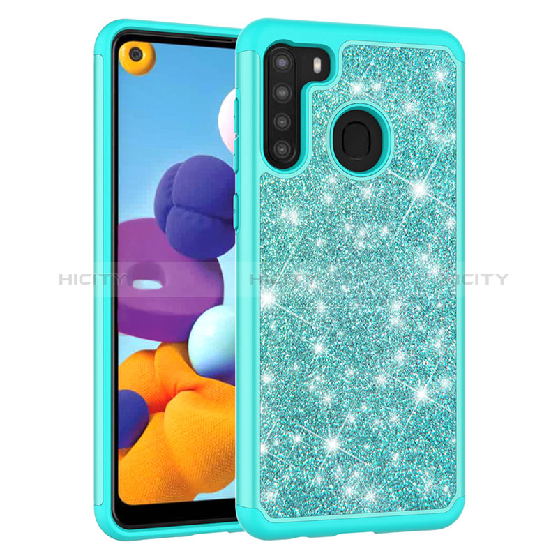 Custodia Silicone e Plastica Opaca Cover Fronte e Retro 360 Gradi Bling-Bling JX1 per Samsung Galaxy A21