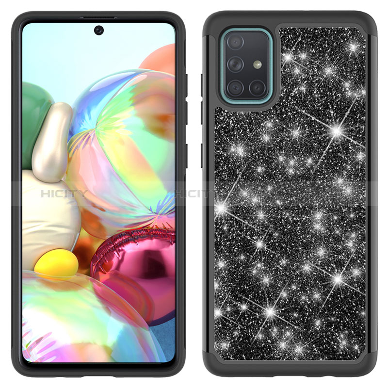 Custodia Silicone e Plastica Opaca Cover Fronte e Retro 360 Gradi Bling-Bling JX1 per Samsung Galaxy A71 4G A715 Nero