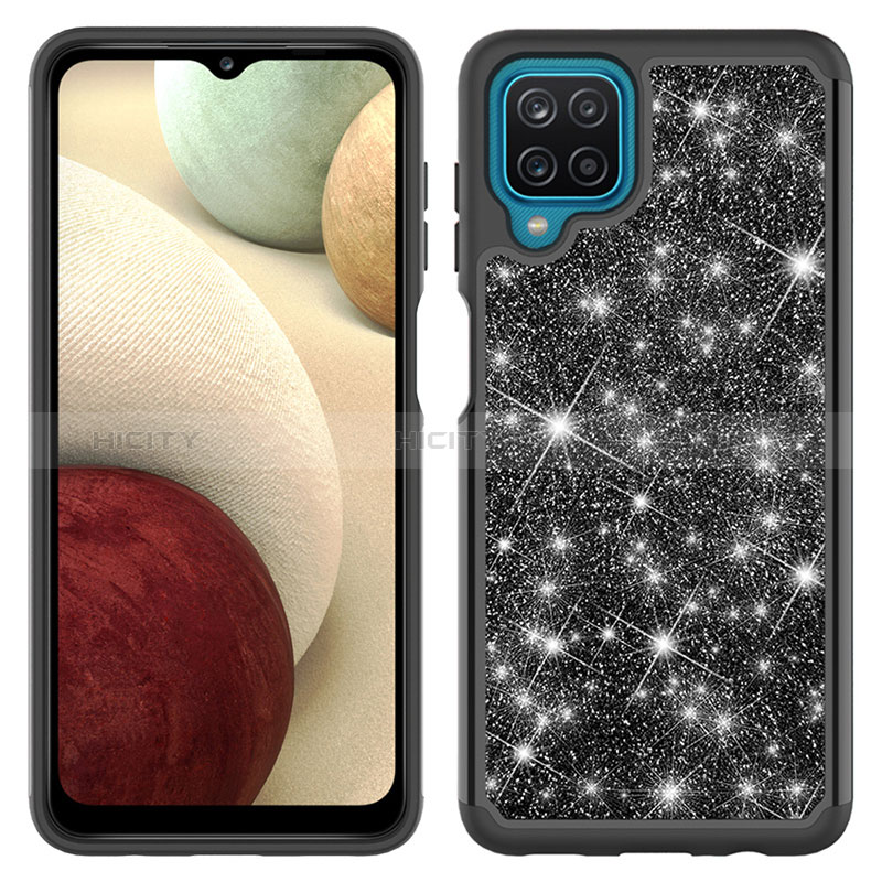 Custodia Silicone e Plastica Opaca Cover Fronte e Retro 360 Gradi Bling-Bling JX1 per Samsung Galaxy M12 Nero