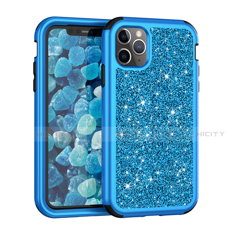 Custodia Silicone e Plastica Opaca Cover Fronte e Retro 360 Gradi Bling-Bling per Apple iPhone 11 Pro Blu