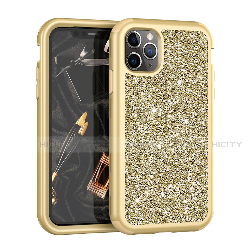 Custodia Silicone e Plastica Opaca Cover Fronte e Retro 360 Gradi Bling-Bling per Apple iPhone 11 Pro Max Oro