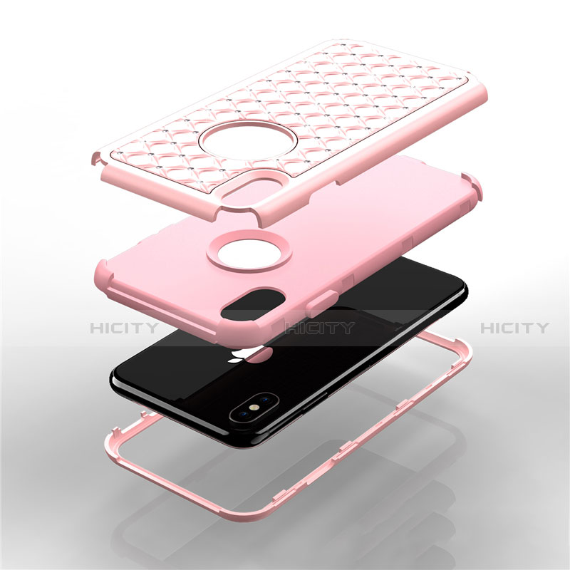 Custodia Silicone e Plastica Opaca Cover Fronte e Retro 360 Gradi Bling-Bling per Apple iPhone X