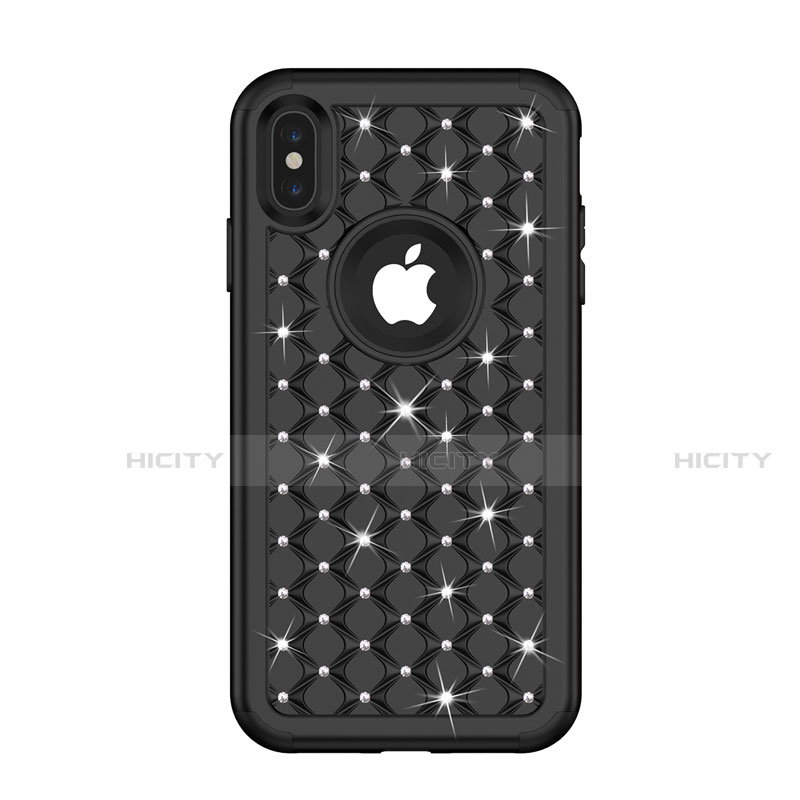 Custodia Silicone e Plastica Opaca Cover Fronte e Retro 360 Gradi Bling-Bling per Apple iPhone X