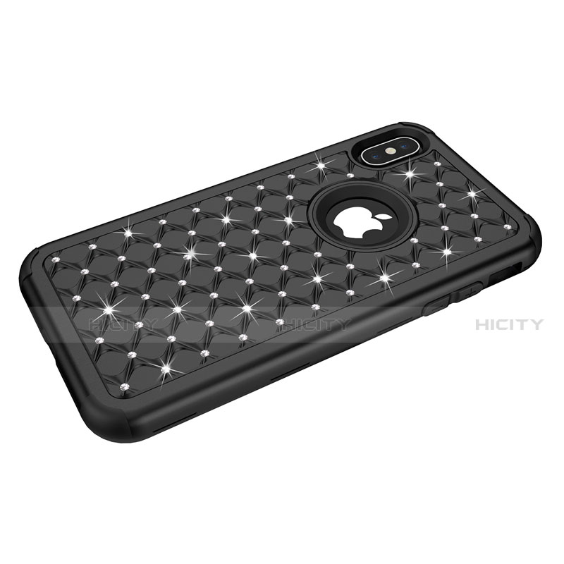 Custodia Silicone e Plastica Opaca Cover Fronte e Retro 360 Gradi Bling-Bling per Apple iPhone X