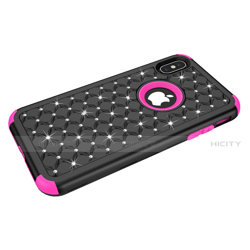 Custodia Silicone e Plastica Opaca Cover Fronte e Retro 360 Gradi Bling-Bling per Apple iPhone X