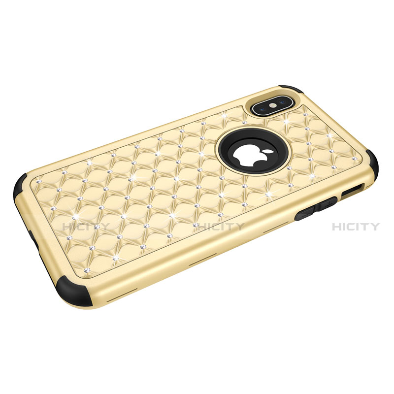 Custodia Silicone e Plastica Opaca Cover Fronte e Retro 360 Gradi Bling-Bling per Apple iPhone Xs