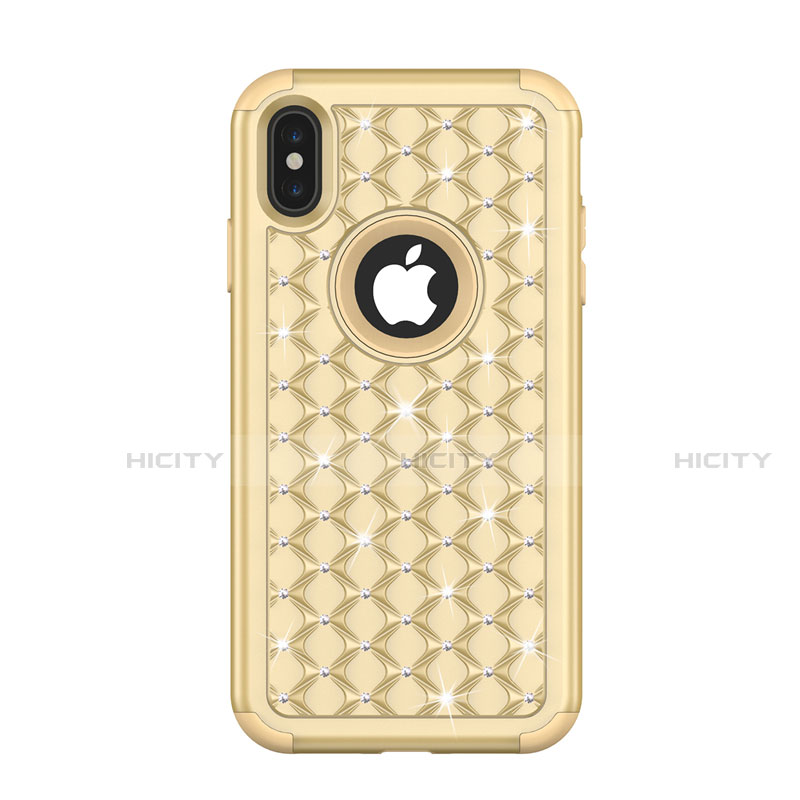 Custodia Silicone e Plastica Opaca Cover Fronte e Retro 360 Gradi Bling-Bling per Apple iPhone Xs
