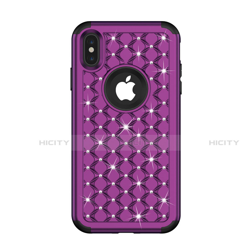 Custodia Silicone e Plastica Opaca Cover Fronte e Retro 360 Gradi Bling-Bling per Apple iPhone Xs Max