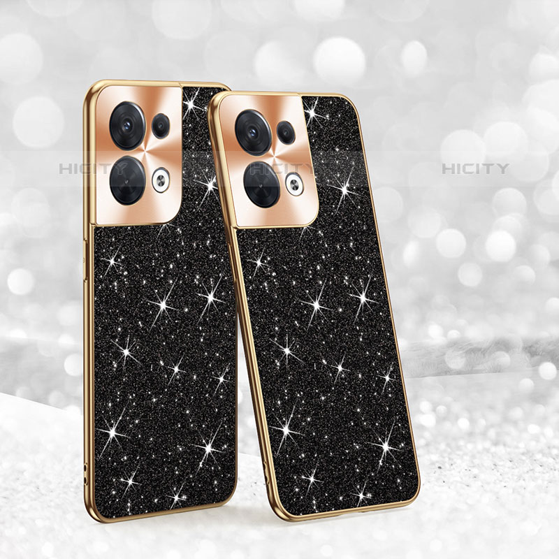 Custodia Silicone e Plastica Opaca Cover Fronte e Retro 360 Gradi Bling-Bling per Oppo Reno8 5G Nero