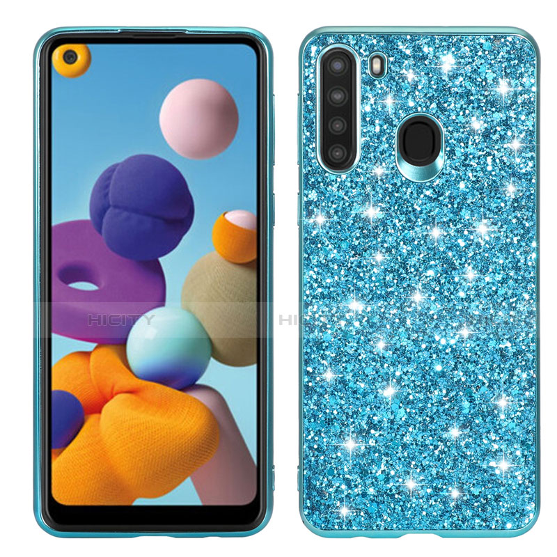 Custodia Silicone e Plastica Opaca Cover Fronte e Retro 360 Gradi Bling-Bling per Samsung Galaxy A21