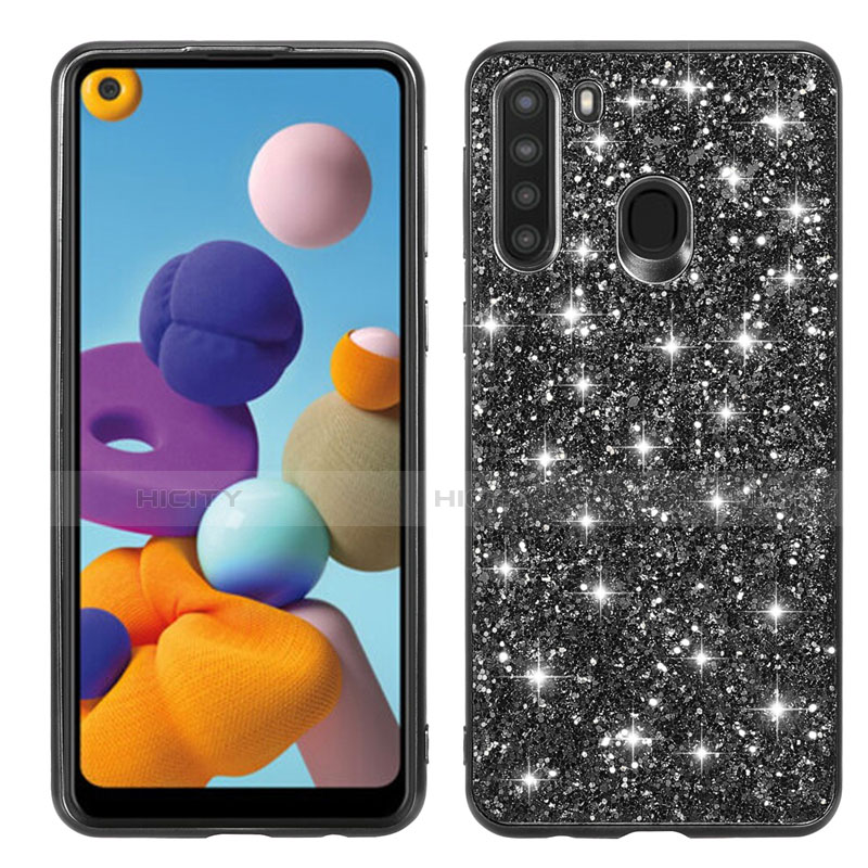 Custodia Silicone e Plastica Opaca Cover Fronte e Retro 360 Gradi Bling-Bling per Samsung Galaxy A21