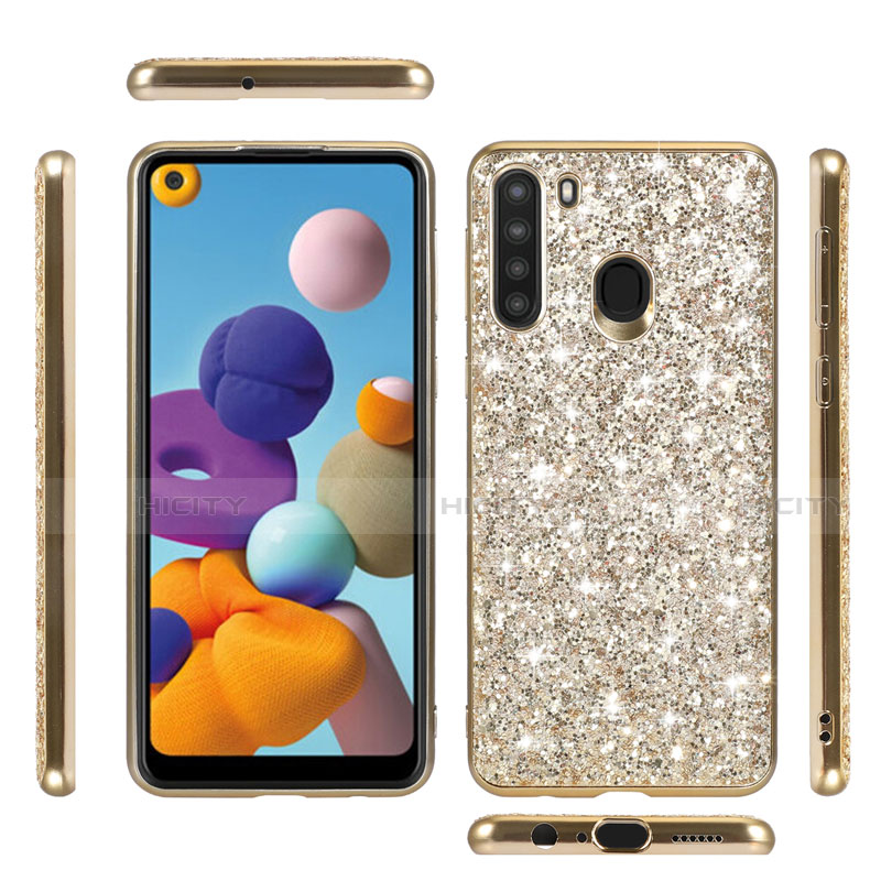 Custodia Silicone e Plastica Opaca Cover Fronte e Retro 360 Gradi Bling-Bling per Samsung Galaxy A21