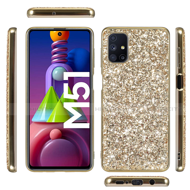 Custodia Silicone e Plastica Opaca Cover Fronte e Retro 360 Gradi Bling-Bling per Samsung Galaxy M51