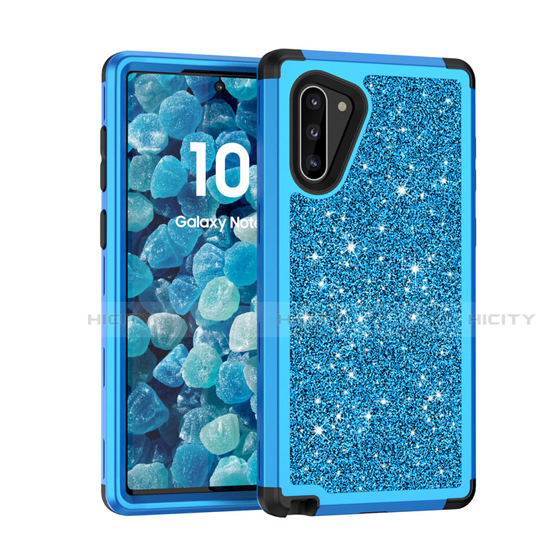 Custodia Silicone e Plastica Opaca Cover Fronte e Retro 360 Gradi Bling-Bling per Samsung Galaxy Note 10 Blu