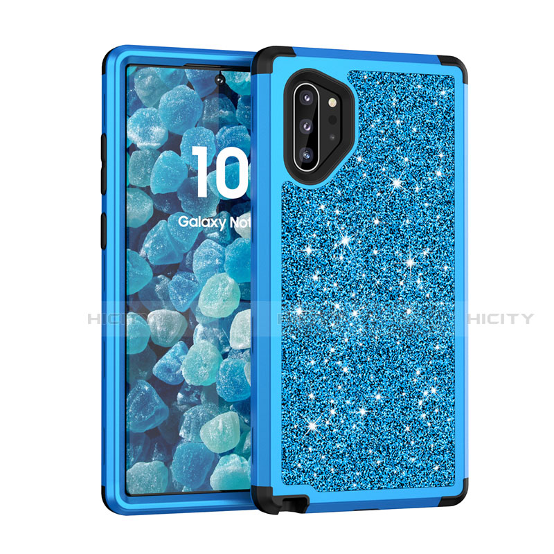 Custodia Silicone e Plastica Opaca Cover Fronte e Retro 360 Gradi Bling-Bling per Samsung Galaxy Note 10 Plus 5G Blu