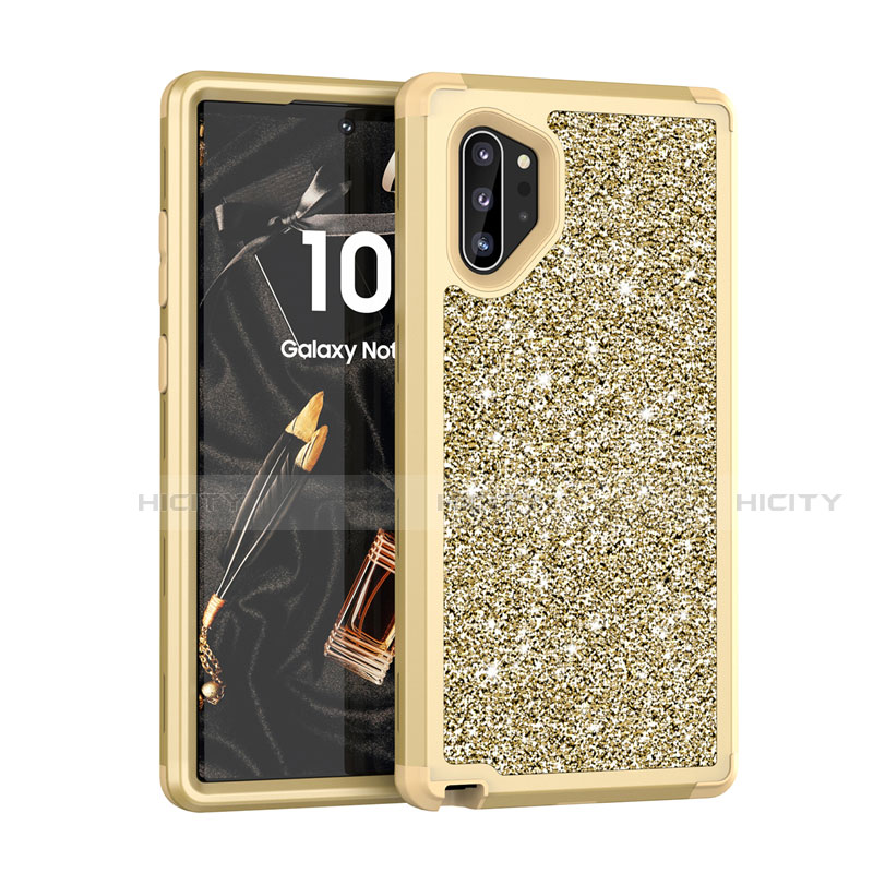 Custodia Silicone e Plastica Opaca Cover Fronte e Retro 360 Gradi Bling-Bling per Samsung Galaxy Note 10 Plus 5G Oro