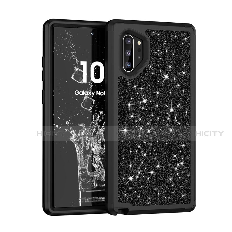 Custodia Silicone e Plastica Opaca Cover Fronte e Retro 360 Gradi Bling-Bling per Samsung Galaxy Note 10 Plus Nero