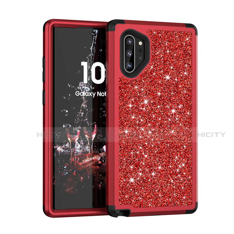 Custodia Silicone e Plastica Opaca Cover Fronte e Retro 360 Gradi Bling-Bling per Samsung Galaxy Note 10 Plus Rosso