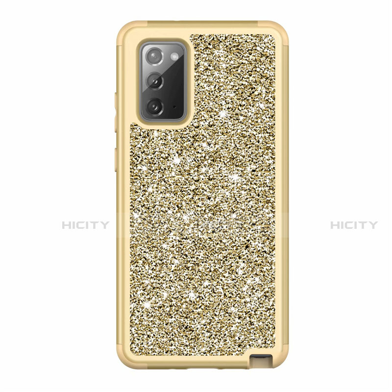 Custodia Silicone e Plastica Opaca Cover Fronte e Retro 360 Gradi Bling-Bling per Samsung Galaxy Note 20 5G Oro