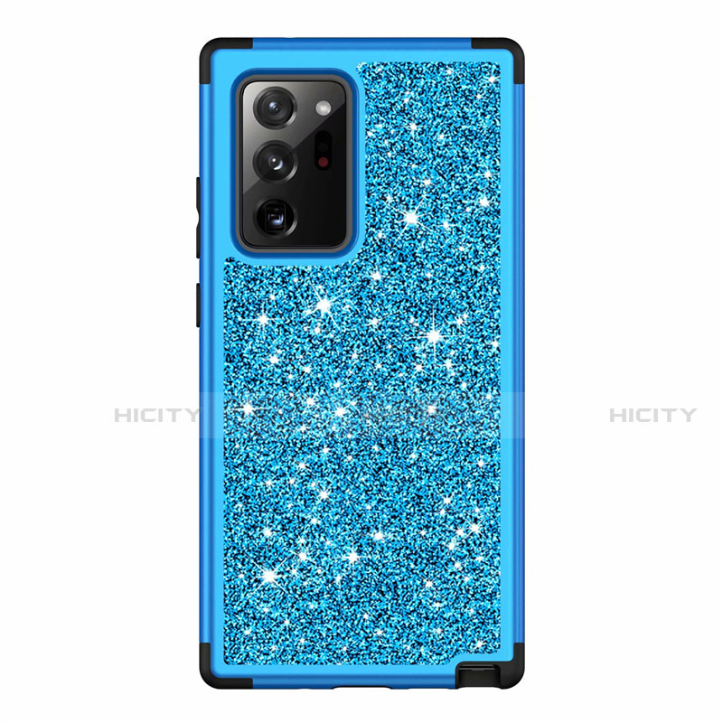 Custodia Silicone e Plastica Opaca Cover Fronte e Retro 360 Gradi Bling-Bling per Samsung Galaxy Note 20 Ultra 5G Cielo Blu