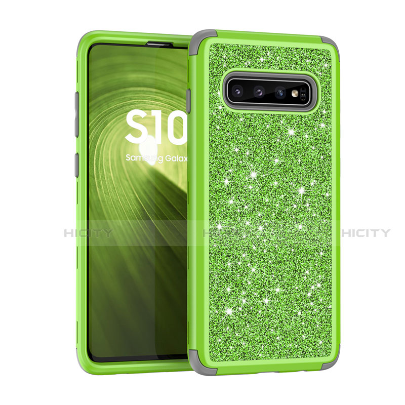 Custodia Silicone e Plastica Opaca Cover Fronte e Retro 360 Gradi Bling-Bling per Samsung Galaxy S10 Plus Verde