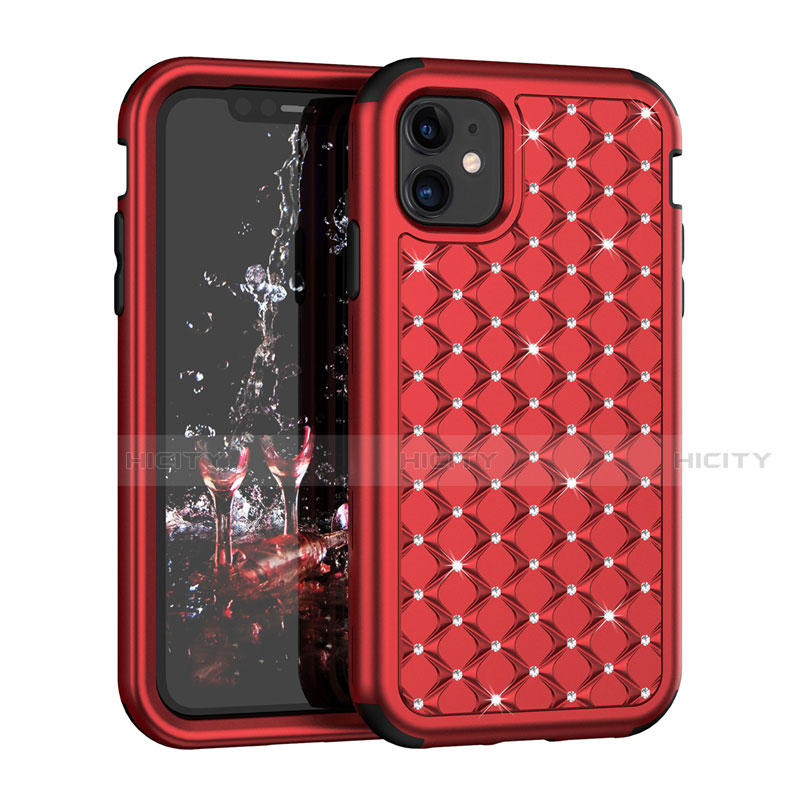 Custodia Silicone e Plastica Opaca Cover Fronte e Retro 360 Gradi Bling-Bling U01 per Apple iPhone 11 Rosso