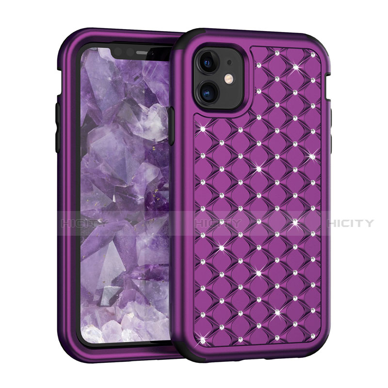 Custodia Silicone e Plastica Opaca Cover Fronte e Retro 360 Gradi Bling-Bling U01 per Apple iPhone 11 Viola