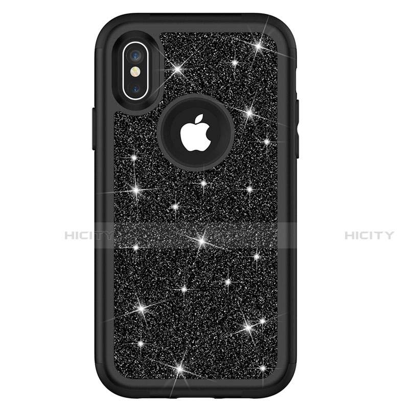 Custodia Silicone e Plastica Opaca Cover Fronte e Retro 360 Gradi Bling-Bling U01 per Apple iPhone X