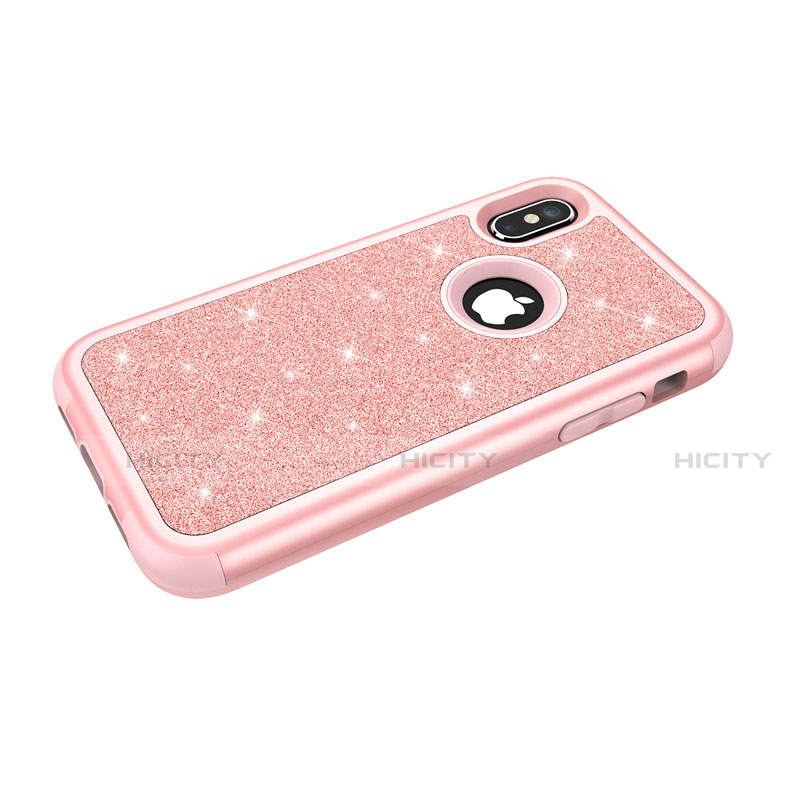 Custodia Silicone e Plastica Opaca Cover Fronte e Retro 360 Gradi Bling-Bling U01 per Apple iPhone X