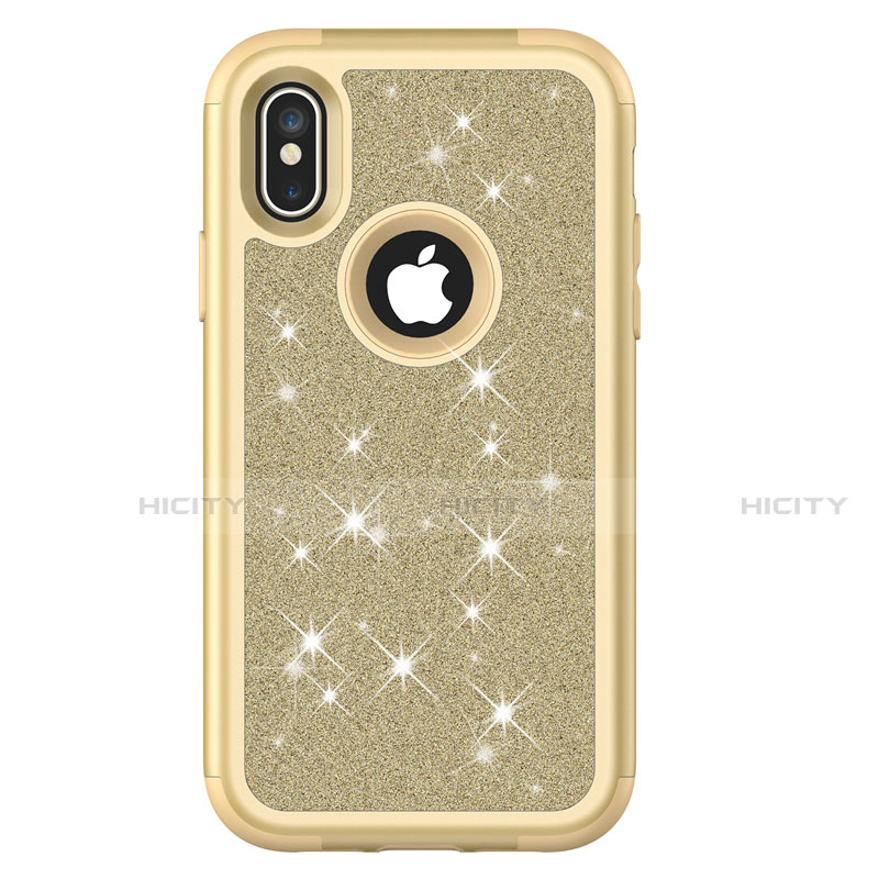 Custodia Silicone e Plastica Opaca Cover Fronte e Retro 360 Gradi Bling-Bling U01 per Apple iPhone X