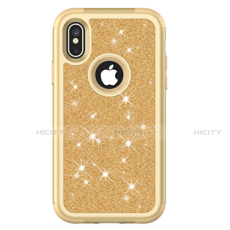 Custodia Silicone e Plastica Opaca Cover Fronte e Retro 360 Gradi Bling-Bling U01 per Apple iPhone X