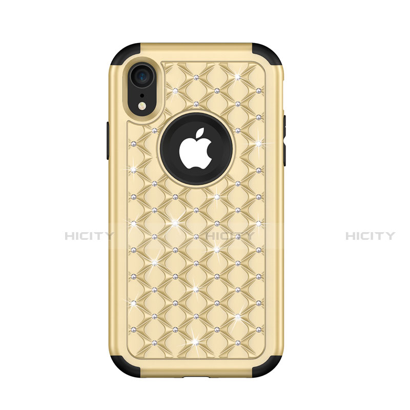 Custodia Silicone e Plastica Opaca Cover Fronte e Retro 360 Gradi Bling-Bling U01 per Apple iPhone XR Oro