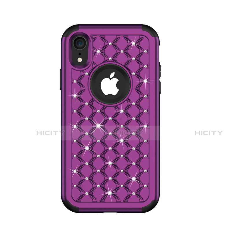 Custodia Silicone e Plastica Opaca Cover Fronte e Retro 360 Gradi Bling-Bling U01 per Apple iPhone XR Viola