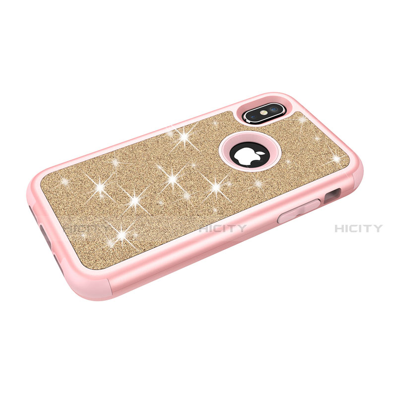 Custodia Silicone e Plastica Opaca Cover Fronte e Retro 360 Gradi Bling-Bling U01 per Apple iPhone Xs