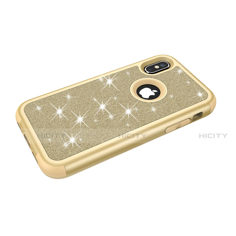 Custodia Silicone e Plastica Opaca Cover Fronte e Retro 360 Gradi Bling-Bling U01 per Apple iPhone Xs