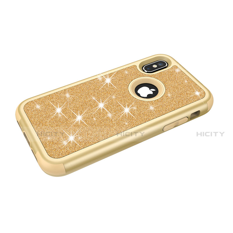 Custodia Silicone e Plastica Opaca Cover Fronte e Retro 360 Gradi Bling-Bling U01 per Apple iPhone Xs Max