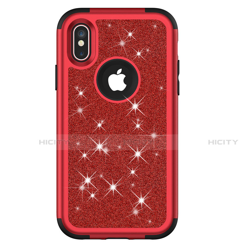 Custodia Silicone e Plastica Opaca Cover Fronte e Retro 360 Gradi Bling-Bling U01 per Apple iPhone Xs Max Rosso