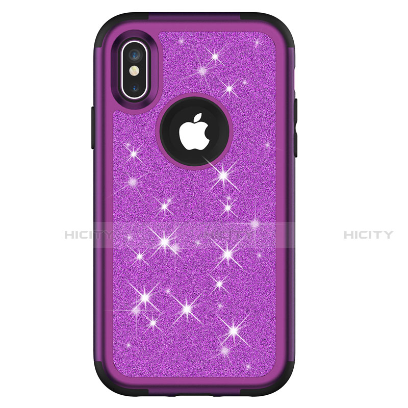 Custodia Silicone e Plastica Opaca Cover Fronte e Retro 360 Gradi Bling-Bling U01 per Apple iPhone Xs Max Viola